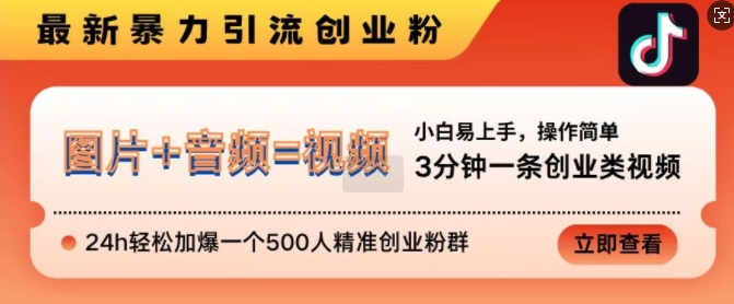 抖音最新暴力引流创业粉，3分钟一条创业类视频，24h轻松加爆一个500人精准创业粉群【揭秘】-云途资源库