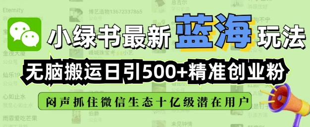 小绿书无脑搬运引流，全自动日引500精准创业粉，微信生态内又一个闷声发财的机会-云途资源库