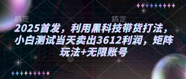 2025首发，利用黑科技带货打法，小白测试当天卖出3612利润，矩阵玩法+无限账号【揭秘】-云途资源库