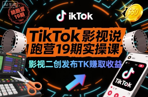 TikTok影视解说陪跑营19期实操课，影视二创发布TK賺取收益，万播收益50美金（更新）-云途资源库