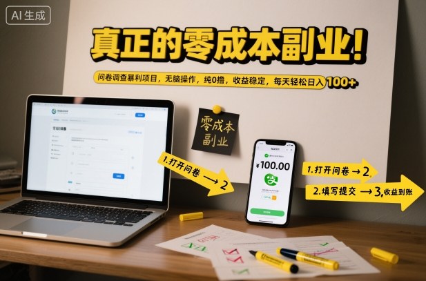 真正的零成本副业！问卷调查暴利项目，无脑操作，纯0撸，收益稳定，每天轻松日入100+【揭秘】-云途资源库