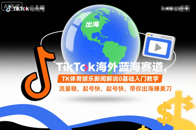 TikTok海外蓝海赛道，TK体育娱乐新闻解说0基础入门教学，流量稳，起号快，带你出海賺美刀-云途资源库