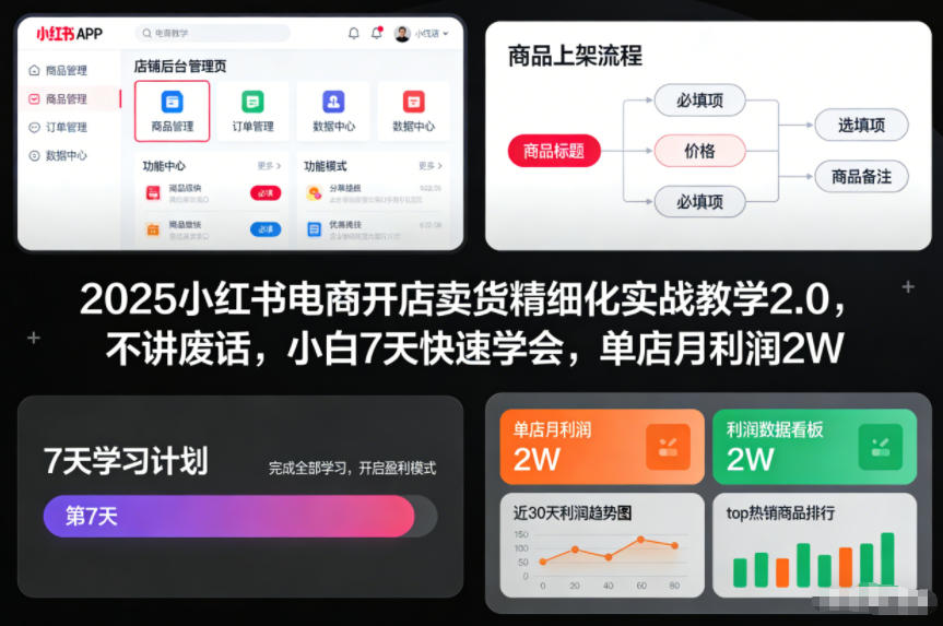 2025小红书电商开店卖货精细化实战教学2.0，不讲废话，小白7天快速学会，单店月利润2W-云途资源库