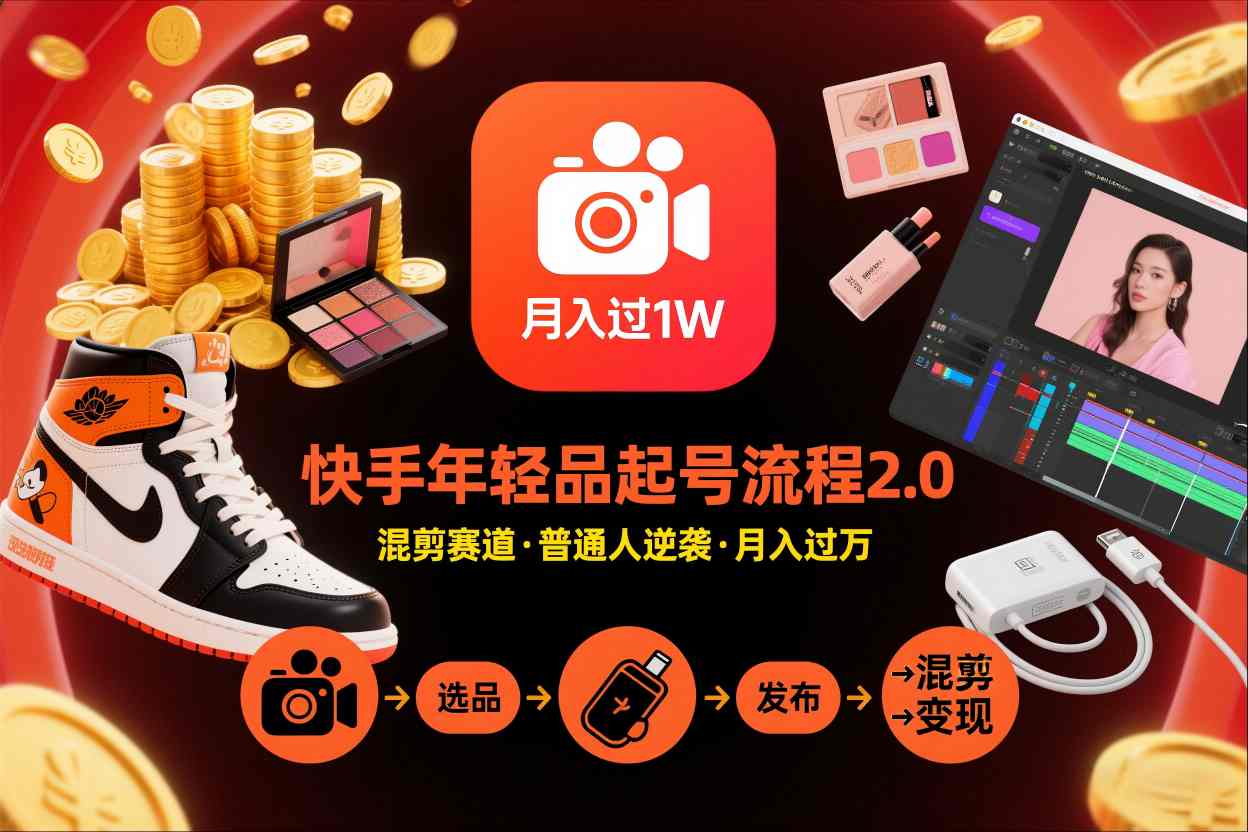 快手短视频带货年轻品起号流程2.0，快手年轻品混剪赛道，普通人也能月入过1W-云途资源库
