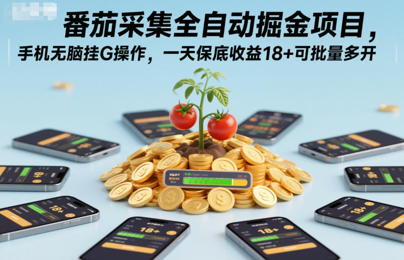 番茄采集全自动掘金项目，手机无脑挂G操作，一天保底收益18+可批量多开【揭秘】-云途资源库