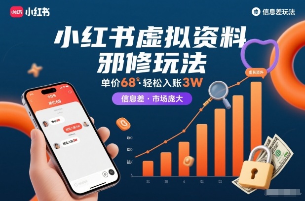 小红书虚拟资料邪修玩法，单价68，轻松入账3W，信息差玩法，市场庞大-云途资源库