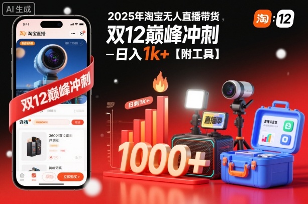 2025年淘宝无人直播带货，冲刺双12，日入1k+【附工具】【揭秘】-云途资源库