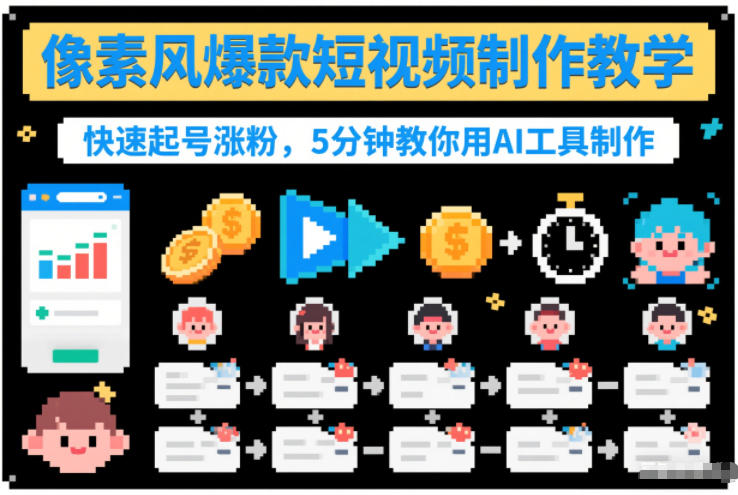 像素风爆款短视频制作教学，快速起号涨粉，5分钟教你用AI工具制作-云途资源库