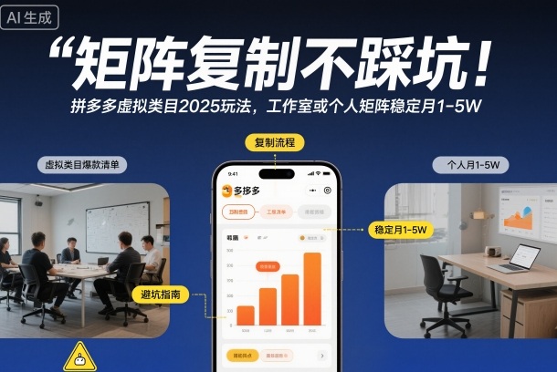 矩阵复制不踩坑！拼多多虚拟类目2025玩法，工作室或者个人矩阵稳定月1-5W【揭秘】-云途资源库