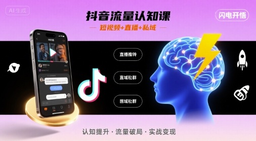 抖音流量认知课，短视频+直播+私域，认知提升，闪电开悟-云途资源库