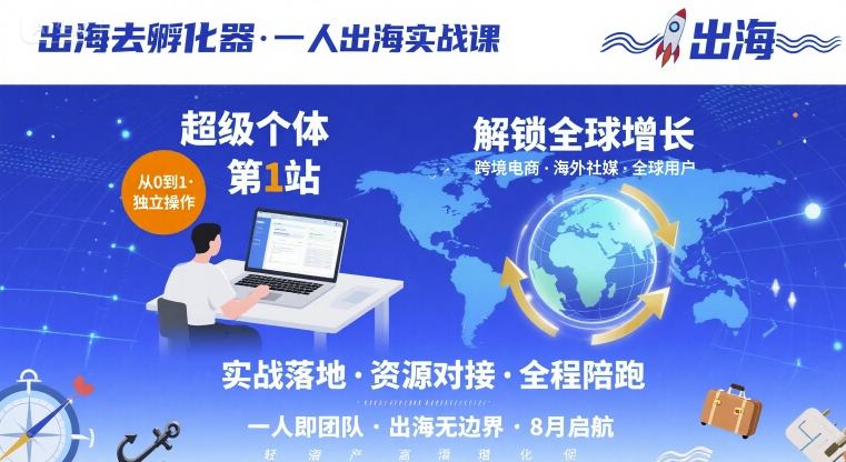 出海去孵化器，一人出海实战课，​超级个体第1站，解锁全球增长-云途资源库