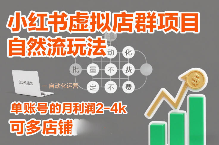 小红书虚拟店群项目，自然流玩法，批量自动化，稳定不费号，单账号的月利润2-4k，可多店矩阵-云途资源库