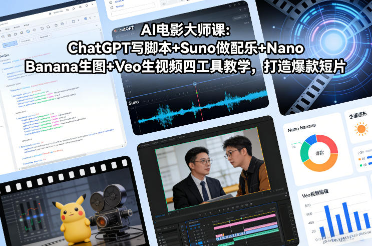 AI电影大师课：ChatGPT写脚本+Suno做配乐+Nano Banana生图+Veo生视频，打造爆款短片-云途资源库