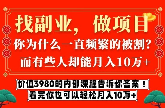 价值3980的网创内部课程，告诉你互联网创业月入10个W的秘密【揭秘】-云途资源库