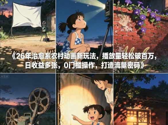 26年治愈系农村动画新玩法，播放量轻松破百万，日收益多张，0门槛操作，打造流量密码-云途资源库