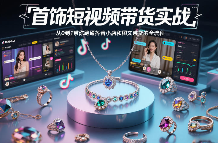 首饰短视频带货实战，从0到1带你跑通抖音小店和图文带货的全流程-云途资源库