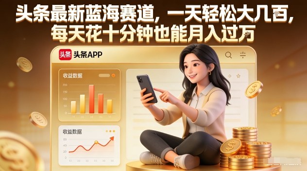 头条最新蓝海赛道，一天轻松大几张，每天花十分钟也能月入过1W【揭秘】-云途资源库