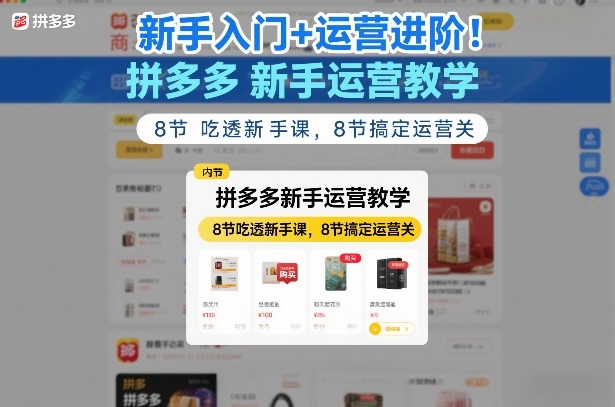 新手入门+运营进阶！拼多多新手运营教学，8节吃透新手课，8节搞定运营关-云途资源库