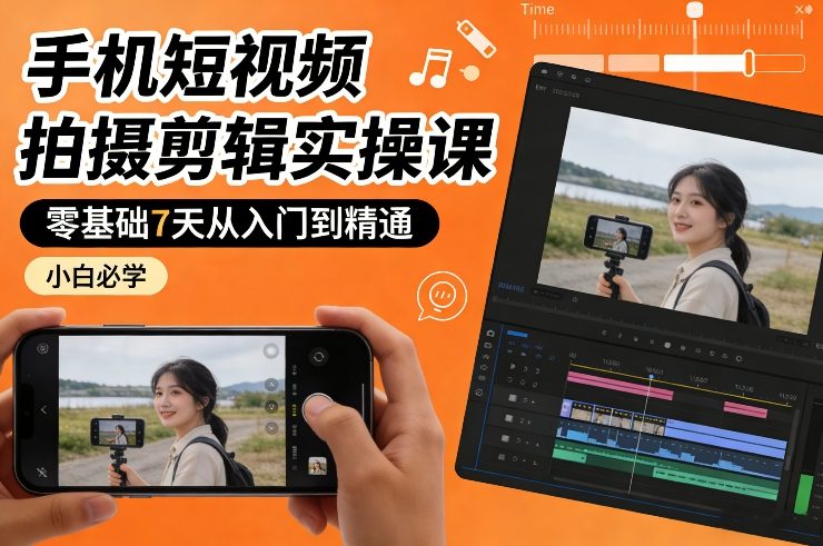 手机短视频拍摄剪辑实操课，零基础7天从入门到精通，小白必学-云途资源库