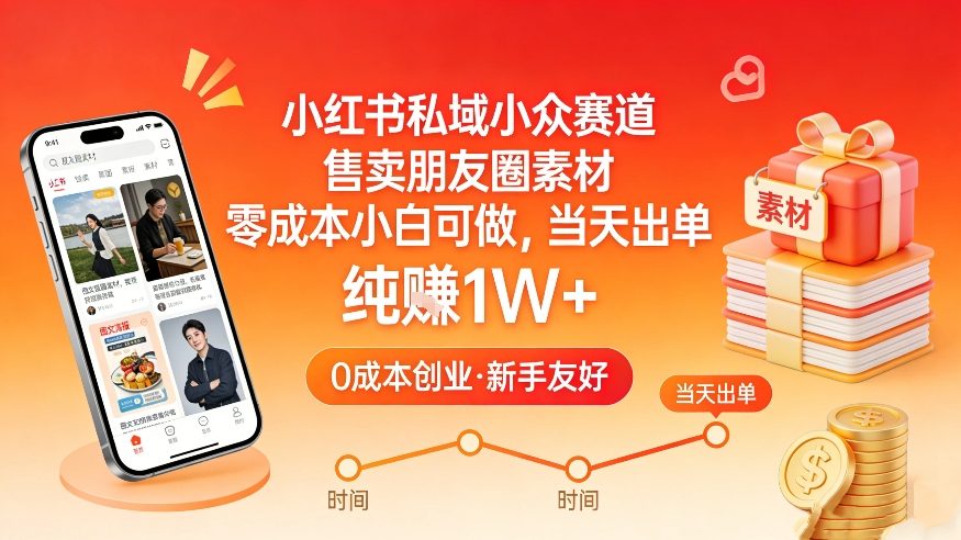 小红书私域小众赛道，售卖朋友圈素材，零成本小白可做，当天出单，月入1W+-云途资源库