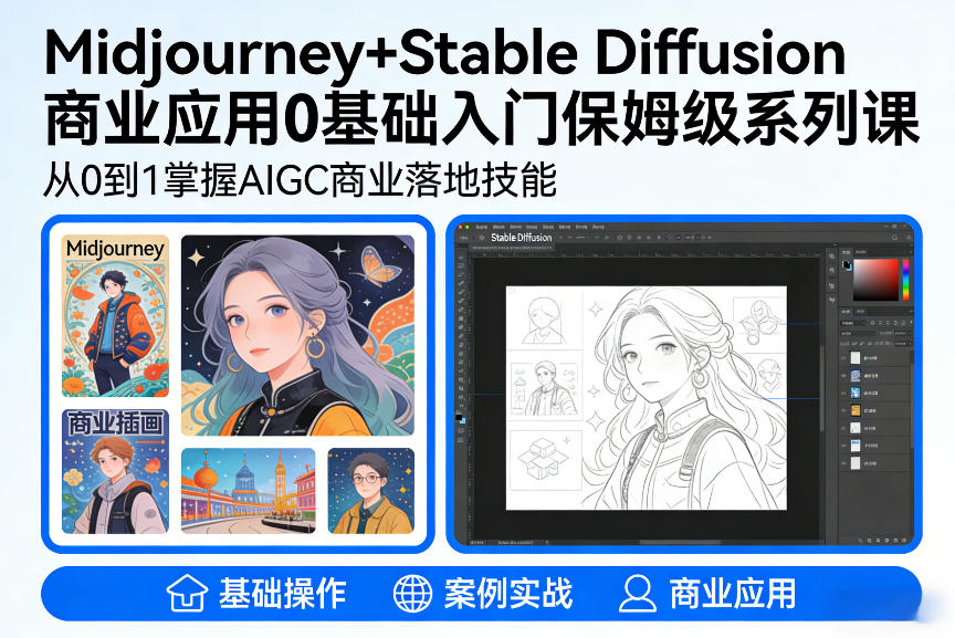 AIGC商业应用Midjourney+Stable Diffusion教程，0基础入门保姆级系列课-云途资源库