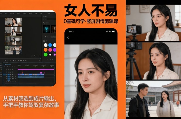 0基础可学！《女人不易》竖屏剧情剪辑课，从素材筛选到成片输出，手把手教你驾驭复杂故事-云途资源库