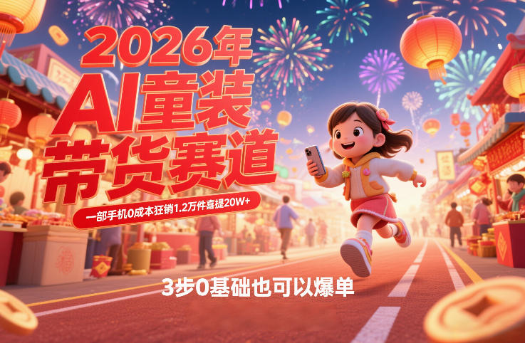 AI童装新春带货赛道，一部手机0成本狂销1.2万件喜提20W+，3步0基础也可以爆单-云途资源库