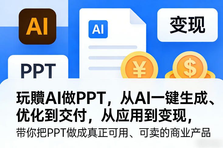 玩賺AI做PPT，从AI一键生成、优化到交付，从应用到变现，带你把PPT做成真正可用、可卖的商业产品-云途资源库