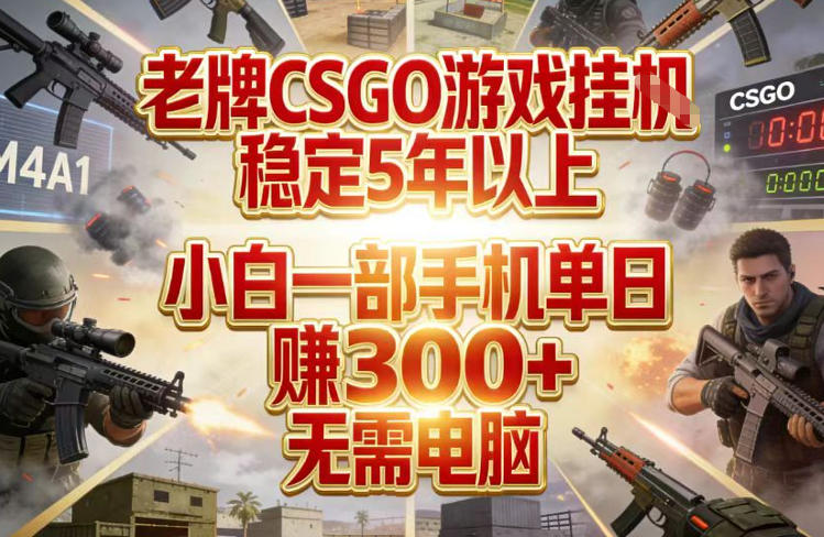 老牌CSGO游戏挂G，稳定5年以上，小白一部手机单日賺3张+，无需电脑【揭秘】-云途资源库