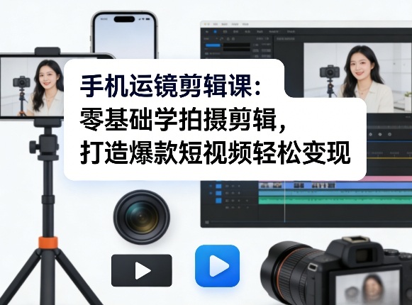 手机运镜剪辑课：零基础学拍摄剪辑，打造爆款短视频轻松变现-云途资源库