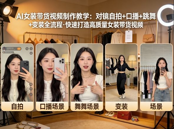 AI女装带货视频制作教学，对镜自拍、口播、跳舞、变装全流程，快速打造高质量女装带货视频-云途资源库