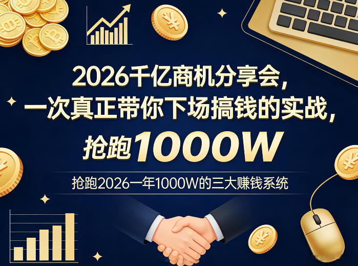2026千亿商机分享会，一次真正带你下场搞钱的实战，抢跑2026一年1000W的三大賺钱系统-云途资源库