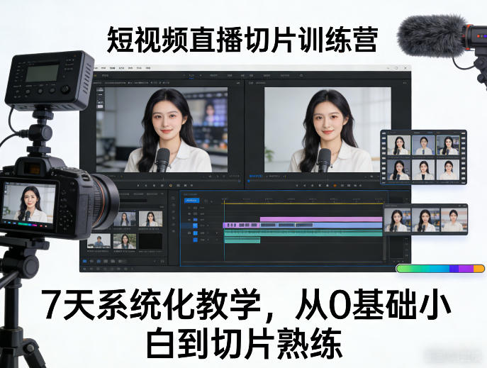 短视频直播切片训练营,7天系统化教学,从0基础小白到切片熟练