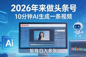 2026年来做头条号，10分钟AI生成一条视频，矩阵日入多张-云途资源库