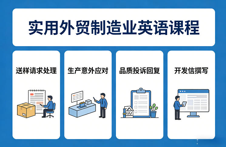 实用外贸制造业英语课程，教你专业处理送样请求、应对生产意外、回复品质投诉、撰写开发信等-云途资源库