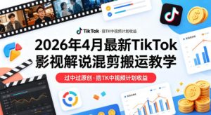 26年4月最新TikTok影视解说混剪搬运教学，过中过原创，撸TK中视频计划收益-云途资源库