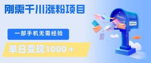刚需千川涨粉项目，一部手机无需技术，单日变现1k+，当天做当天见收益【揭秘】-云途资源库