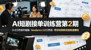 AI短剧接单训练营第2期，3+2工作流升级版，Seedance 2.0工作流，带你玩转新流程极速賺钱-云途资源库