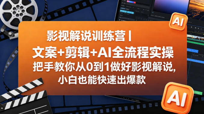 影视解说训练营｜文案+剪辑+AI全流程实操，把手教你从0到1做好影视解说，小白也能快速出爆款-云途资源库