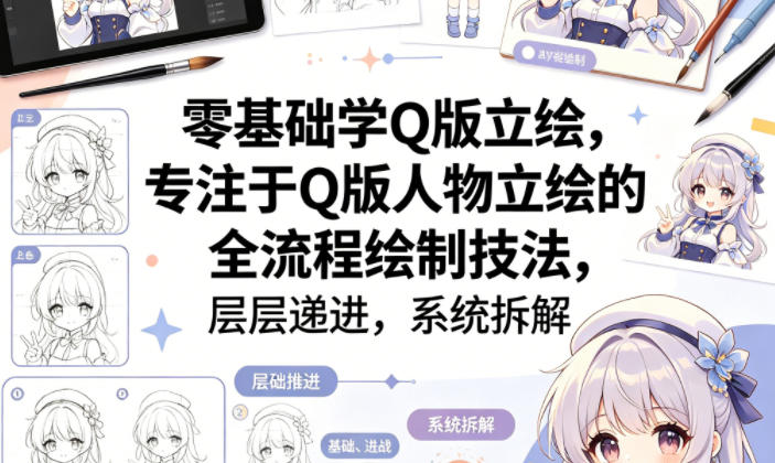 零基础学Q版立绘，专注于Q版人物立绘的全流程绘制技法，层层递进，系统拆解-云途资源库