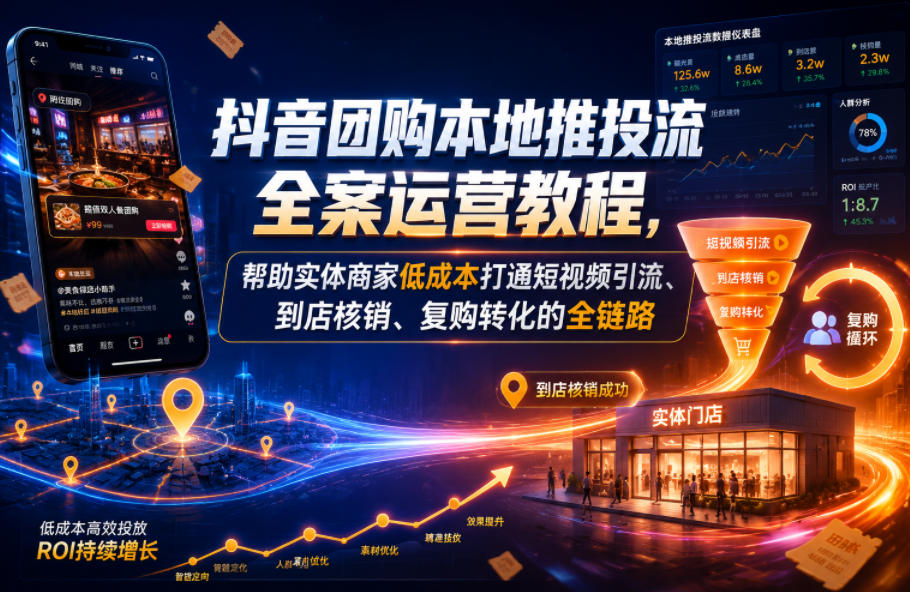 抖音团购本地推投流全案运营教程，帮助实体商家低成本打通短视频引流、到店核销、复购转化的全链路-云途资源库
