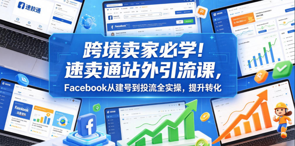 跨境卖家必学！速卖通站外引流课，Facebook从建号到投流全实操，提升转化-云途资源库