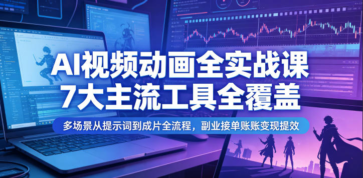 AI视频动画全实战课，7大主流工具全覆盖，多场景从提示词到成片全流程，副业接单账号变现提效-云途资源库