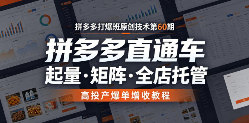 拼多多打爆班原创技术第60期，拼多多直通车，起量・矩阵・全店托管，高投产爆单增收教程-云途资源库