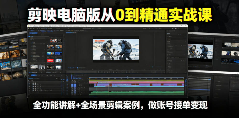 剪映电脑版从0到精通实战课，全功能讲解+全场景剪辑案例，做账号接单变现-云途资源库