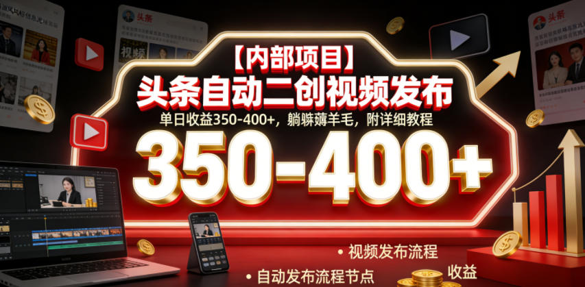 【内部项目】头条自动二创视频发布，单日收益350-400+，躺賺薅羊毛，附详细教程【揭秘】-云途资源库