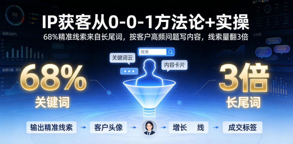 IP获客从0-1方法论+实操，68%精准线索来自长尾词，按客户高频问题写内容，线索量翻3倍-云途资源库