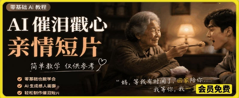AI催泪戳心亲情短片，零基础AI教程，简单教学仅供参考-云途资源库