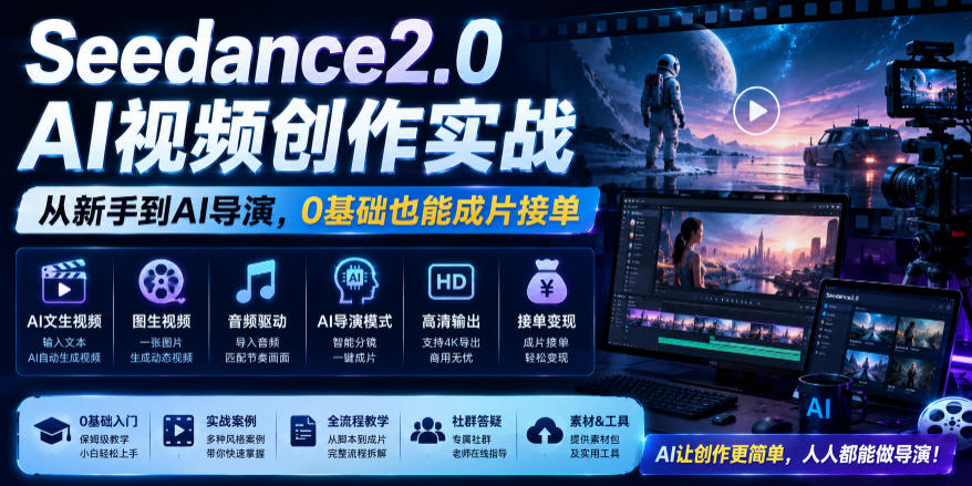 Seedance2.0 AI视频创作实战，从新手到AI导演，0基础也能成片接单变现-云途资源库