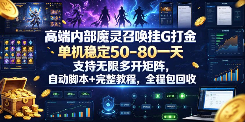 高端内部魔灵召唤挂G打金，单机稳定50-80一天，支持无限多开矩阵，自动脚本+完整教程，全程包回收【揭秘】-云途资源库